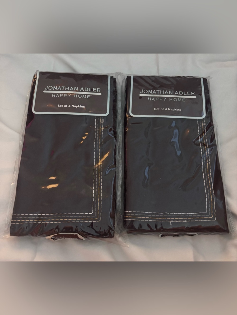 Vintage Jonathan Adler Happy Home Set of 8 Linen Cotton Napkins NIP Brown